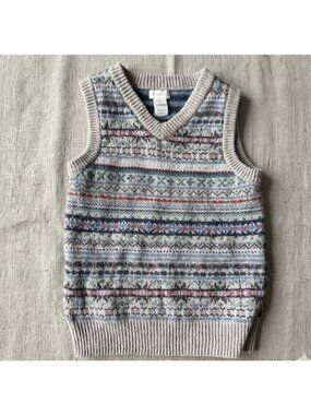 Monsoon Fair Isle Sweater Vest 2-3 Yr Blue Stripes Scandi Nordic Preppy Classic